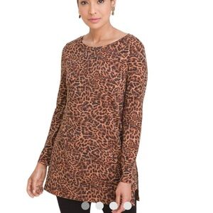 Chicos Soft Chic Mountain Lynx Long Sleeve Tunic Top Large